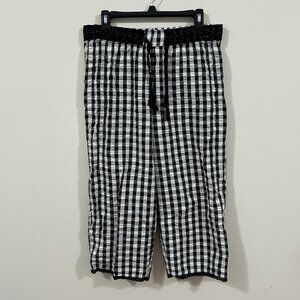 Liz Claiborne Seersucker Womens LG Elastic Waist Wide Leg Cropped Pants PreOwned